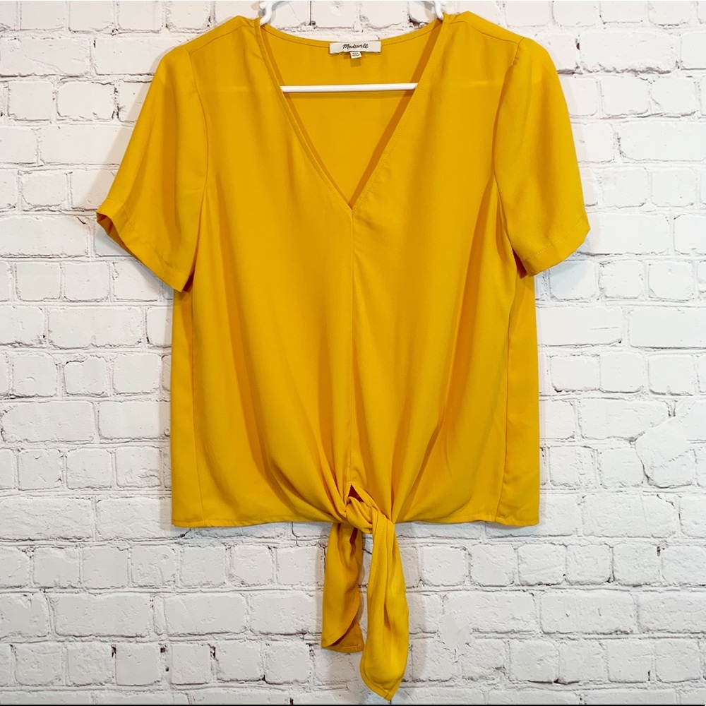 Madewell Yellow Blouse top tie v- neck